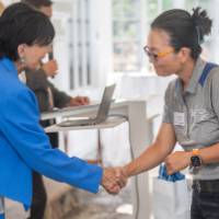 faculty shaking hands with honoree